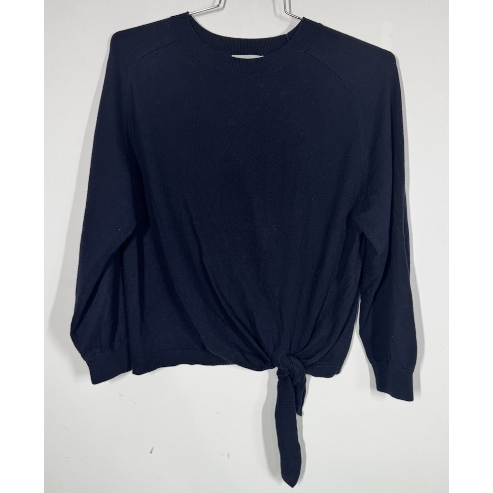 Vince 100% Cotton Oversized Navy Blue Pullover Tie Waist Sweater Women's S Work